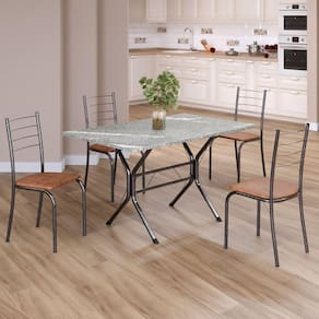 Conjunto Sala de Jantar Mesa Retangular 100x60cm Tampo Granito Topázio 4 Cadeiras Rio C. Marrom / Mart Prata