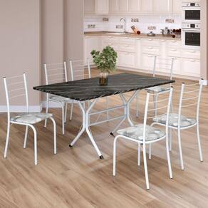 Conjunto Sala de Jantar Mesa Retangular 140x75cm Tampo Madeira Mdp Indiana 6 Cadeiras Rio Paraopeba / Branco