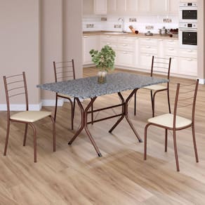 Conjunto Sala de Jantar Mesa Retangular 120x75cm Tampo Granito Ocre 4 Cadeiras Rio Creme / Marrom