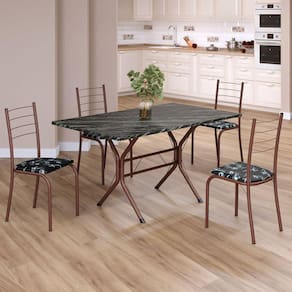 Conjunto Sala de Jantar Mesa Retangular 120x75cm Tampo Ardósia Indiana 4 Cadeiras Rio Preto Floral / Marrom
