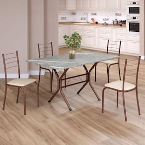 Conjunto Sala de Jantar Mesa Retangular 120x75cm Tampo Granito Topázio 4 Cadeiras Rio Creme / Marrom