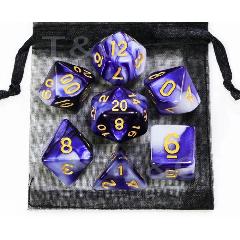 Conjunto de 7 dados coloridos para RPG acrílico - azul escuro