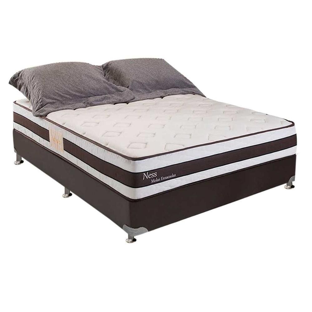 Cama Box Casal: Colchão Molas Herval MasterPocket Ensacadas Ness + Base CRC Courano Brown(138x188)