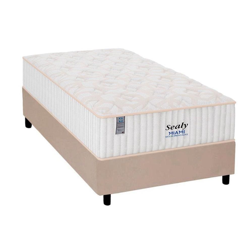 Cama Box Solteiro: Colchão Molas MasterPocket Ensacadas Plumatex Miami + Base CRC Courano Clean(88x188)