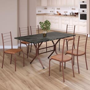 Conjunto Sala de Jantar Mesa Retangular 140x75cm Tampo Madeira Mdp Indiana 6 Cadeiras Rio C. Marrom