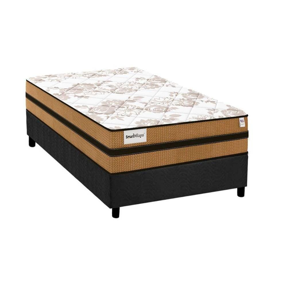 Cama Box Solteiro: Colchão Molas Ensacadas Plumatex MasterPocket Smart Milano + Base CRC Suede Gray(88x188)