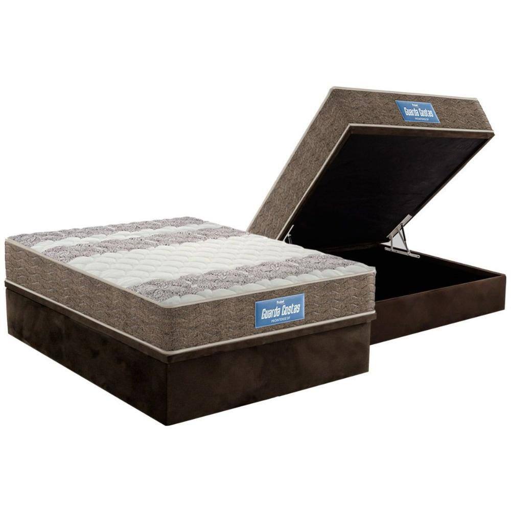 Cama Box Casal: Colchão Espuma D33 Probel /EP Guarda Costas Próintense Double Face + Base CRC Suede Brown(138x188)