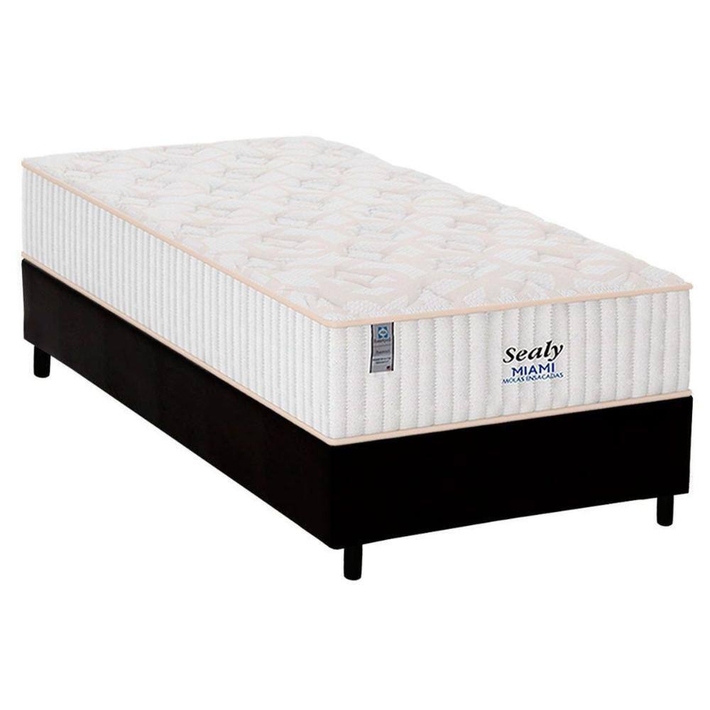 Cama Box Solteiro: Colchão Molas Plumatex MasterPocket Ensacadas Miami + Base CRC Courano Black(88x188)