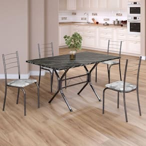 Conjunto Sala de Jantar Mesa Retangular 120x75cm Tampo Ardósia Indiana 4 Cadeiras Rio Paraopeba / Mart Prata