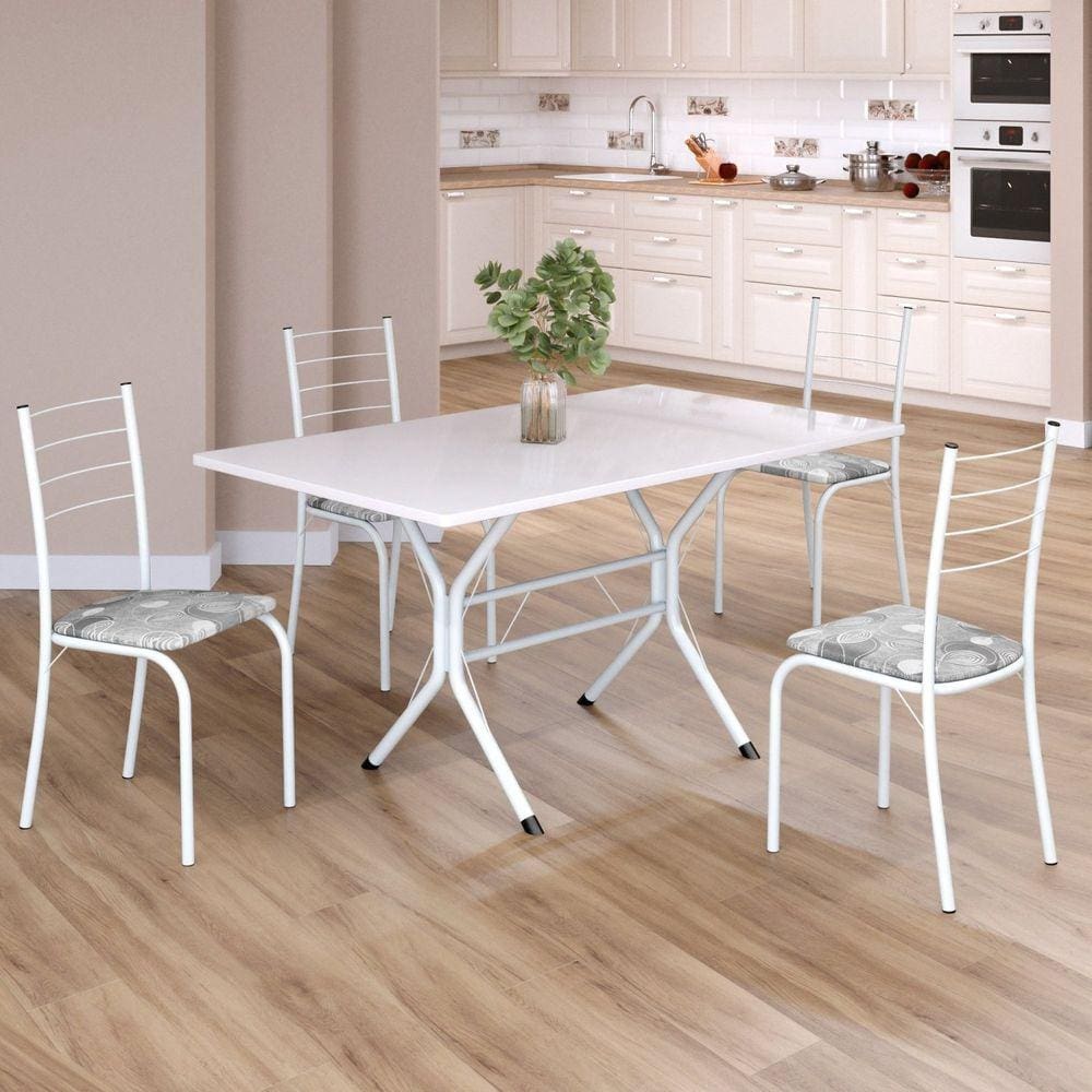 Conjunto Sala de Jantar Mesa Retangular 120x75cm Tampo Madeira Mdp White 4 Cadeiras Rio Paraopeba / Branco