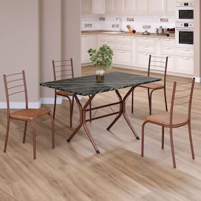 Conjunto Sala de Jantar Mesa Retangular 100x60cm Tampo Ardósia Indiana 4 Cadeiras Rio C. Marrom / Marrom