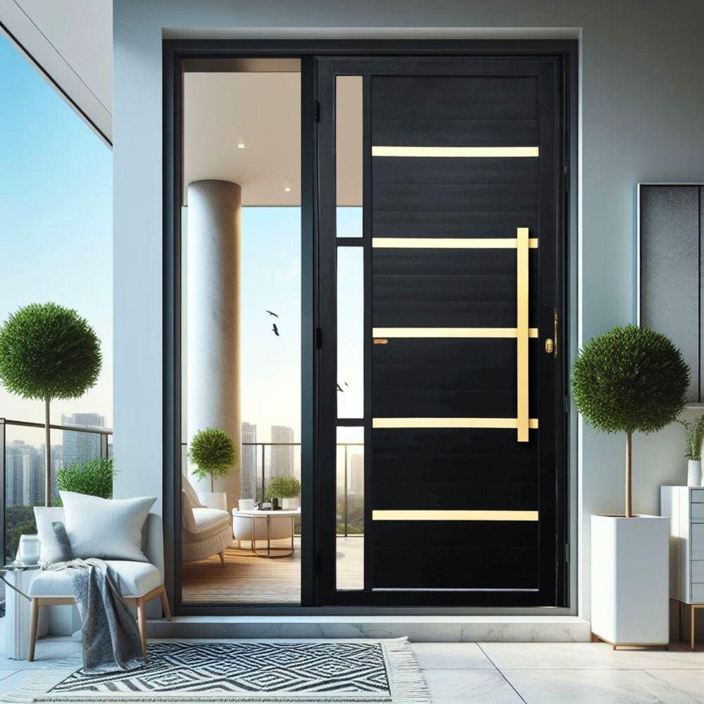 Porta de Aluminio Lambril 210x90cm com Puxador Super Miraggio Preto Dourado