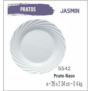Jogo 06 Pratos Jasmin Raso Jantar - Almoço - 25Cm Branco