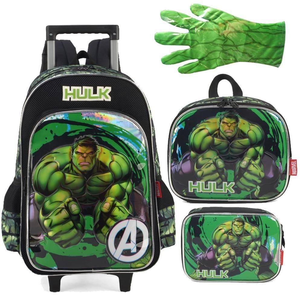 Kit Mochila Rodinha Lancheira E Estojo Box Hulk Infantil