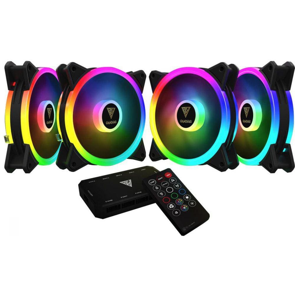 Kit Fan 4 Unidades Gamdias Aeolus RGB 120mm com Controlador - M2-1204R