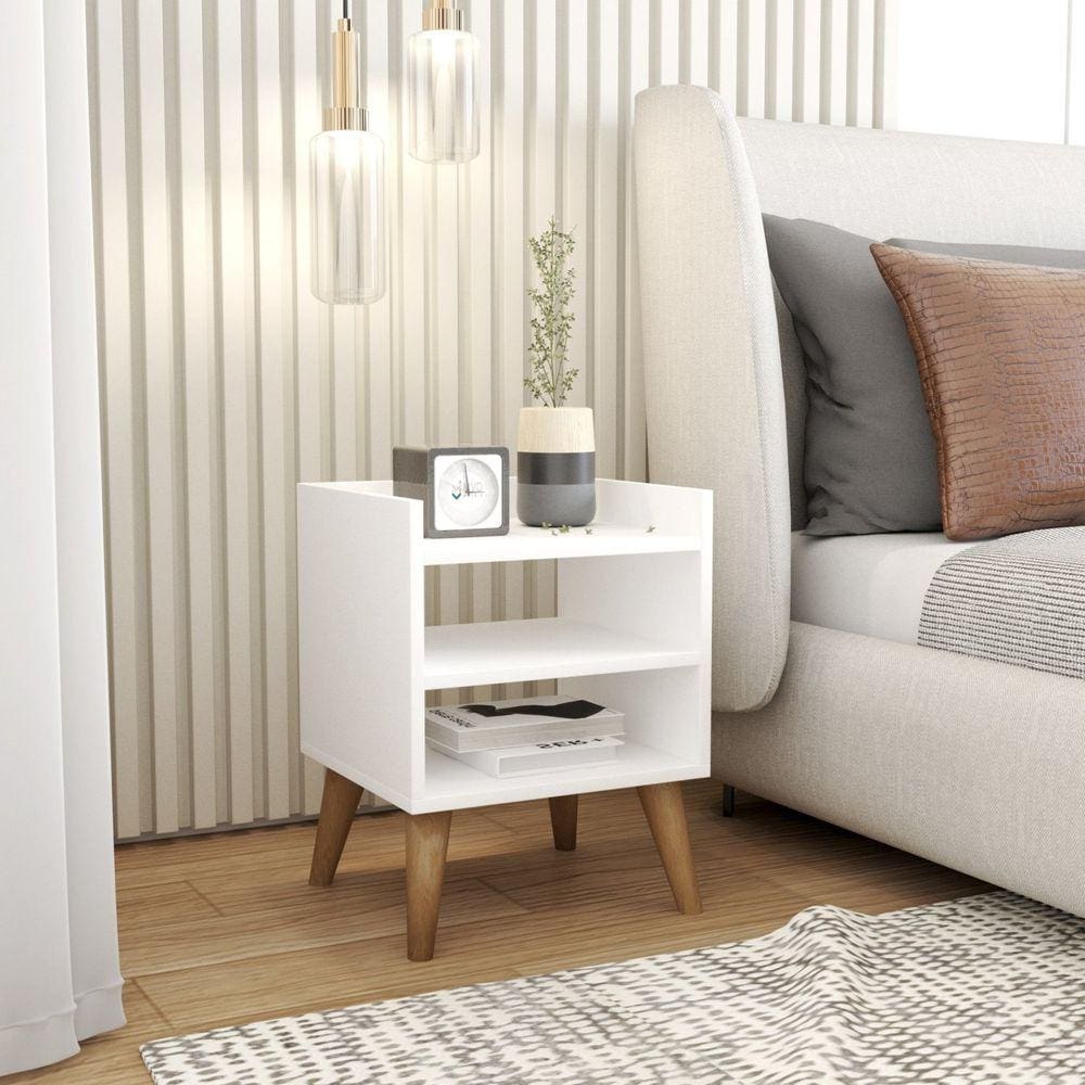 Mesa De Cabeceira Retrô Pés Palito De Madeira Mesinha Lateral Branco