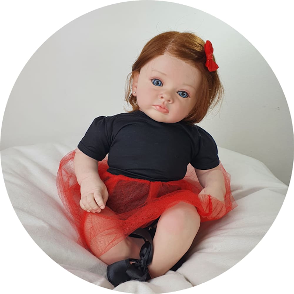 Boneca Reborn Menina Ruiva Olhos Azuis Realista