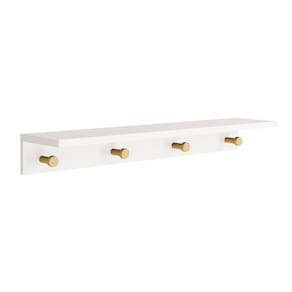 Prateleira Bia com Cabideiro Branco Fosco e Madeira Natural - 89cmx19cmx11cm