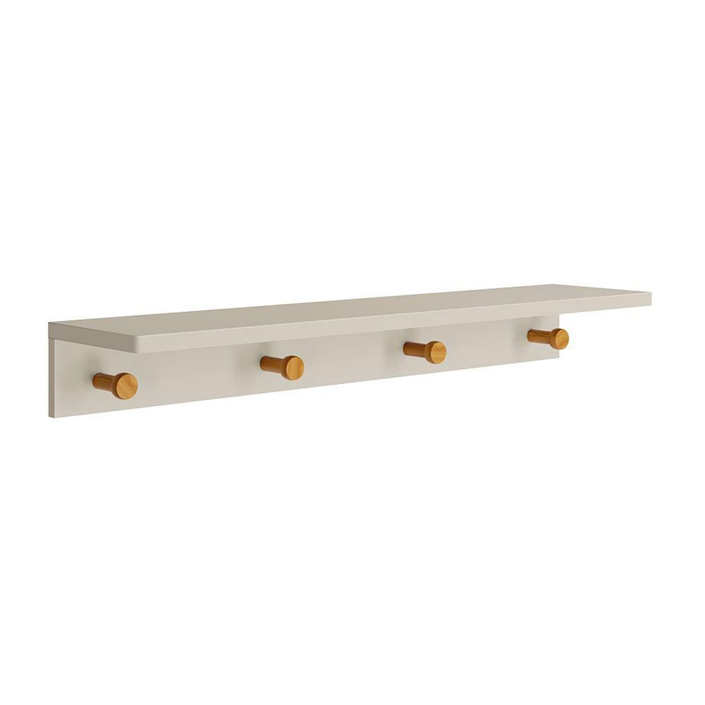 Prateleira Bia com Cabideiro Areia Fosco e Madeira - 89cmx19cmx11cm