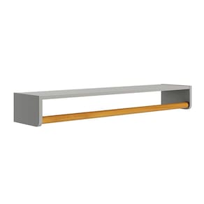 Prateleira Theo com Cabideiro Cinza Fosco e Madeira - 93cmx20cmx13cm