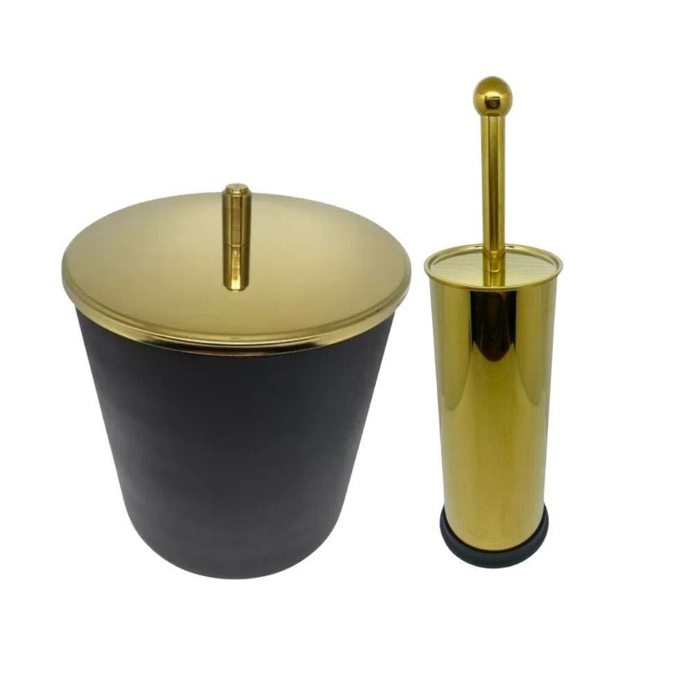 Kit Lixeira Dourada E Preta 5L Escova Sanitária France