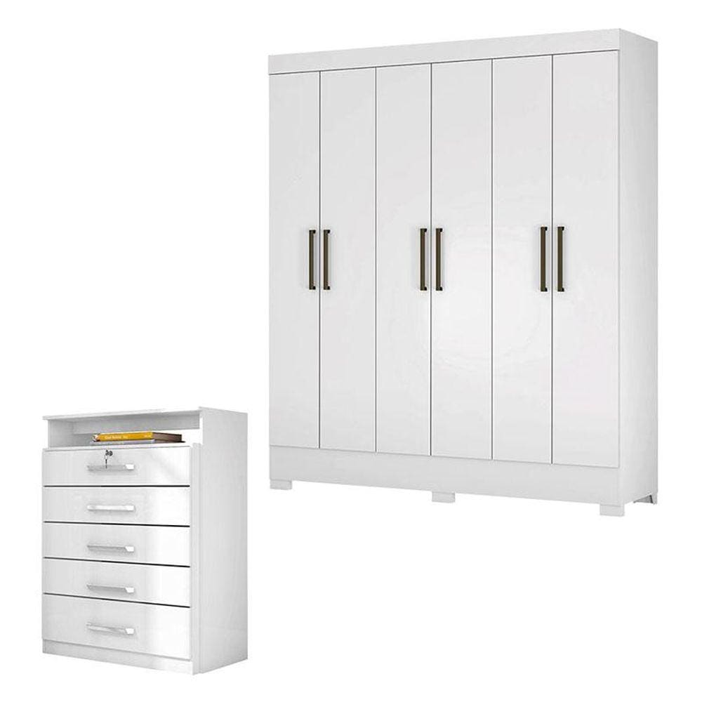 Cômoda Triunfo e Guarda Roupa Casal Verso Branco - Demóbile