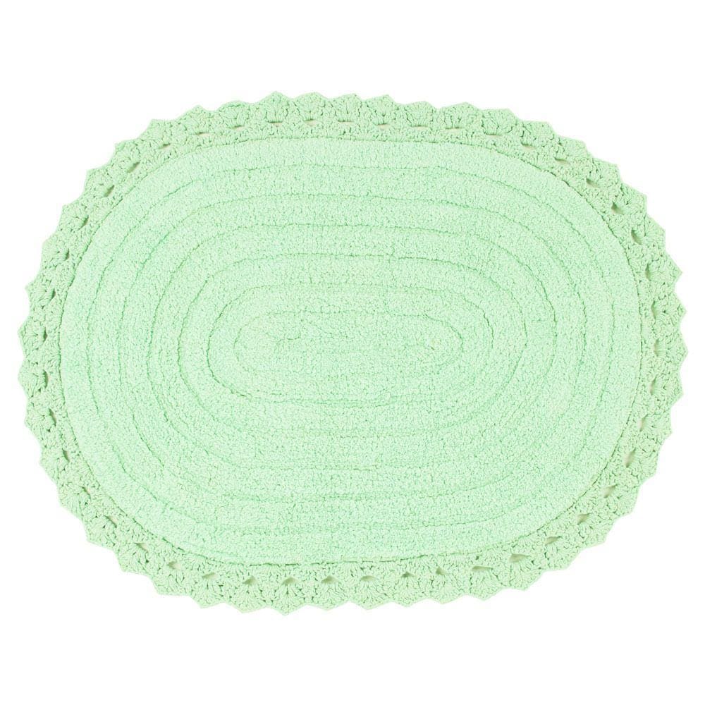 Tapete de Banheiro Algodão Oval Crochê Vizapi Ellora 50x70cm Verde Acqua