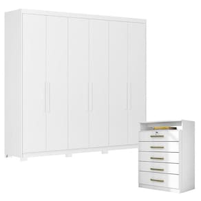 Cômoda Triunfo e Guarda Roupa Casal Venice 62080PE Branco Brilho com Pés - Demóbile