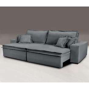 Sofa Retrátil E Reclinável Com Molas Cama Inbox Premium 2,12m Tecido Em Linho Cinza Escuro