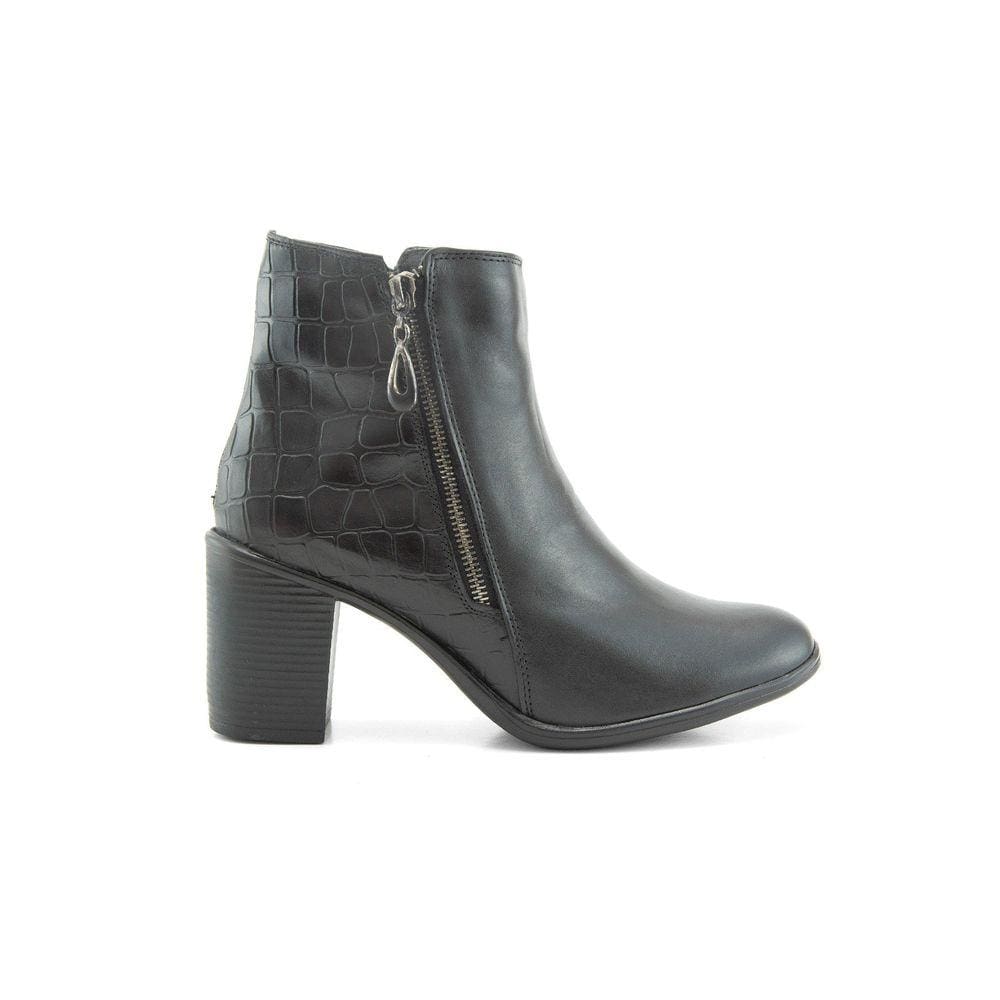 Bota FG Feminina California Couro Salto Bloco Cano Medio Preto