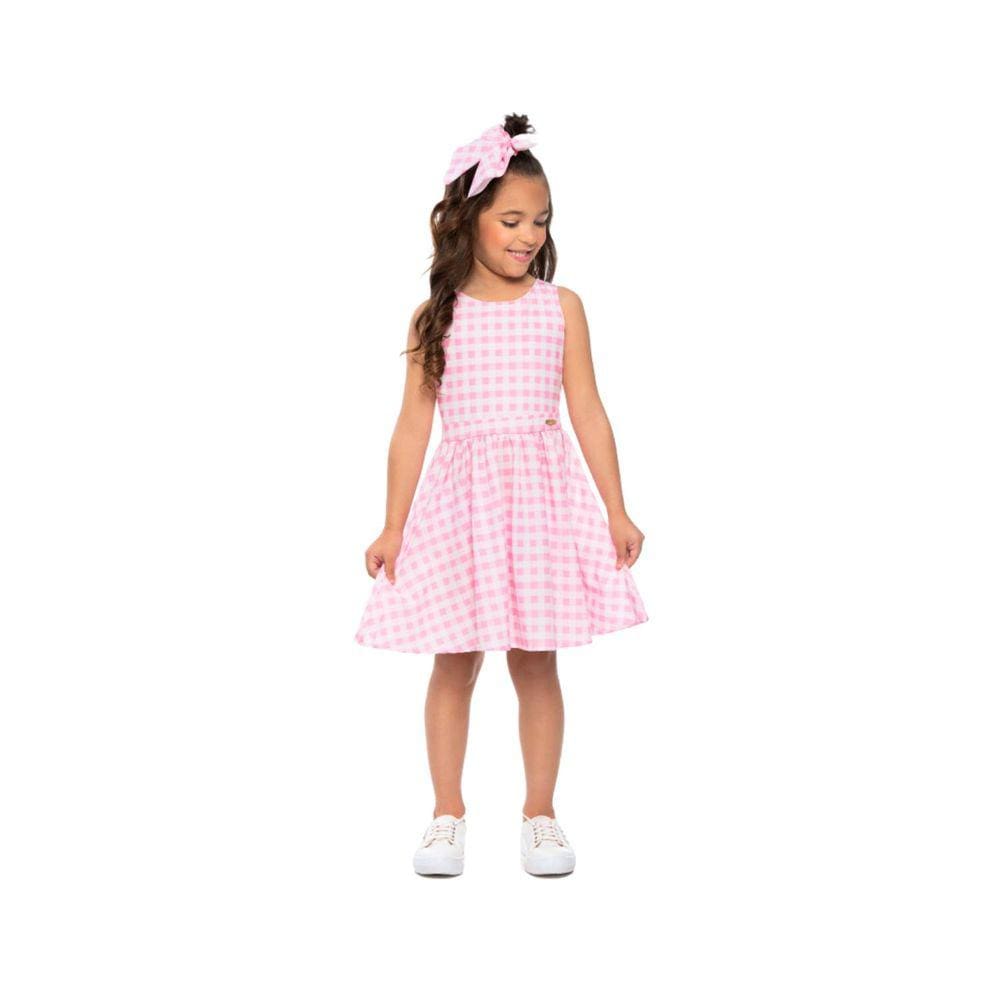 Vestido Infantil Verao Munlie Rosa Xadrez tam 1
