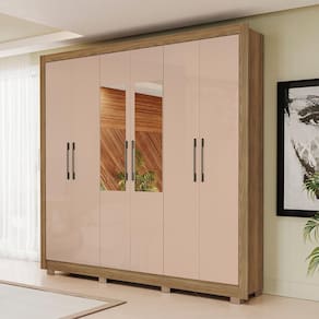 Guarda Roupa Casal Kappesberg com Pés e Espelho 6 Portas 3 Gavetas Nogueira Macadâmia
