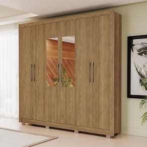 Guarda Roupa Casal Kappesberg com Pés e Espelho 6 Portas 3 Gavetas Nogueira