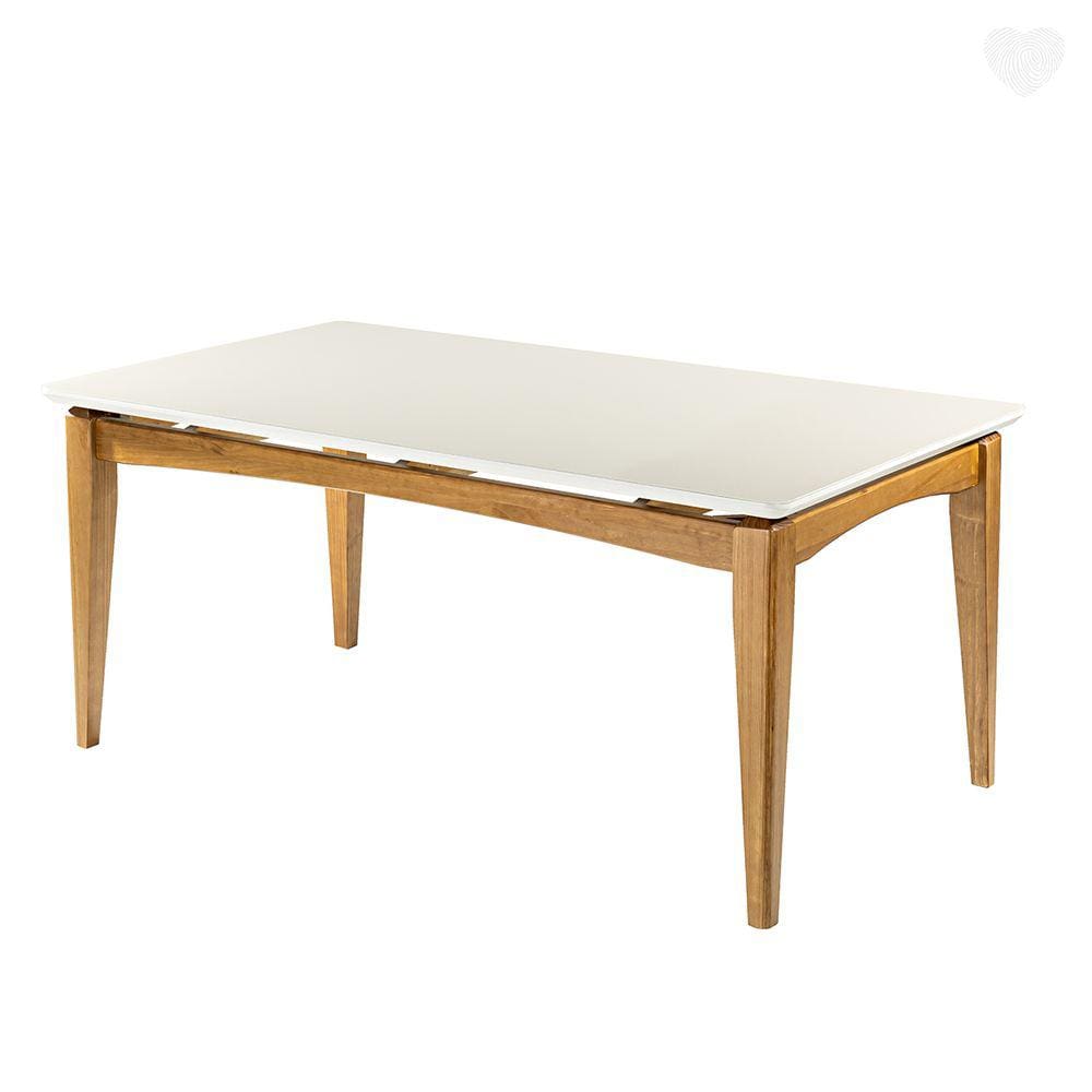 Mesa Retangular com Tampo de Vidro Off White 180x100cm Madeira Maciça Imbuia