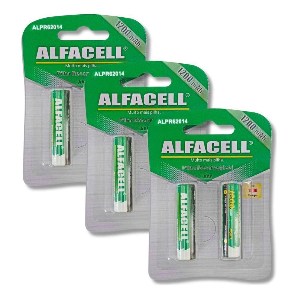 Pilha AAA Recarregavel Palito Ni-MH Alfacell 3A 1.2V 1200 mah 6 Unidades