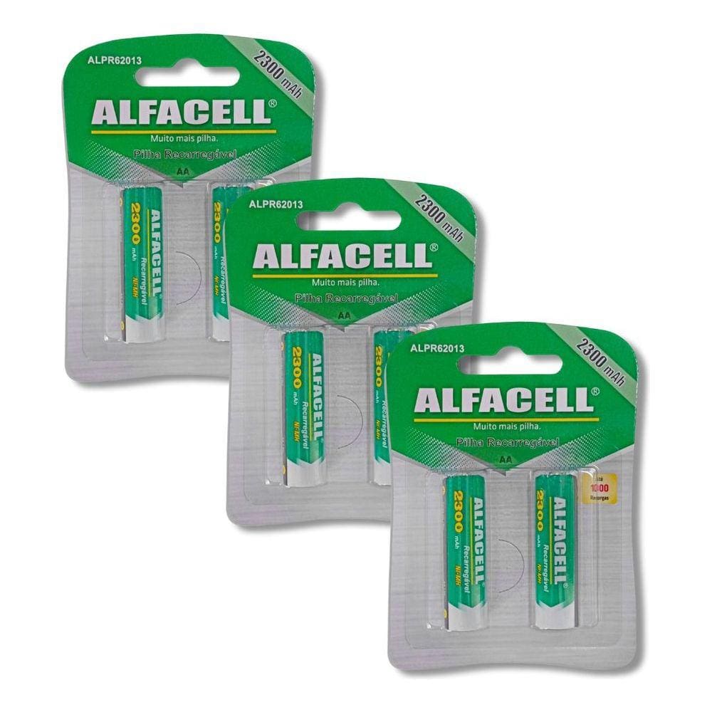 Pilha AA Recarregavel Ni-MH Alfacell 2A 1.2V 2300 mah 6 Unidades