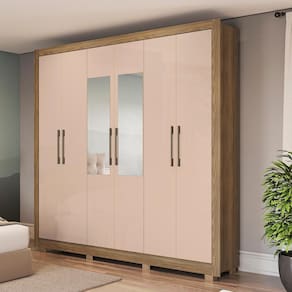 Guarda Roupa Casal Kappesberg com Pés e Espelho 6 Portas 2 Gavetas Nogueira Macadâmia