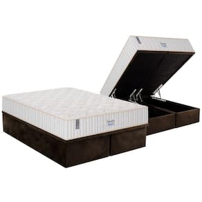 Cama Box Baú King: Colchão Molas MasterPocket Ensacadas Plumatex   Miami + Base CRC Suede Brown(193x203)