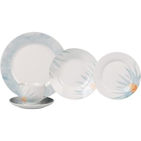 Aparelho Jantar Decorado 30 Peças Em Porcelana Pratos Xícara