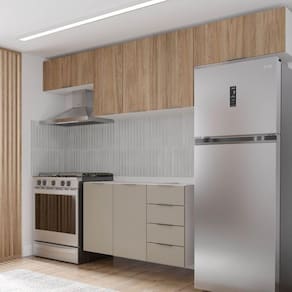 Cozinha Modulada 4 Peças sem Tampo sem Rodapé 3 Aéreos e 1 Balcão Ipanema Cabecasa Madeiramadeira Cinza Trama/Acácia