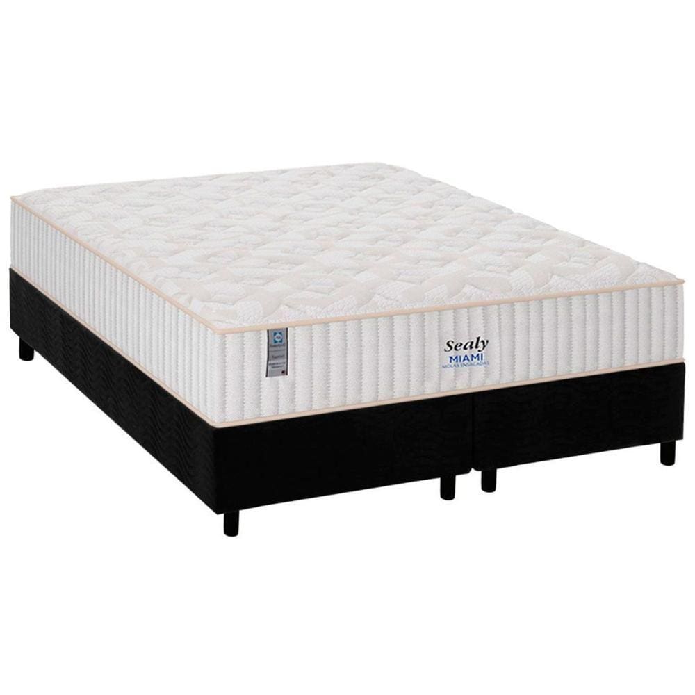 Cama Box King: Colchão Molas MasterPocket Ensacadas Plumatex Miami + Base CRC Suede Black(193x203)