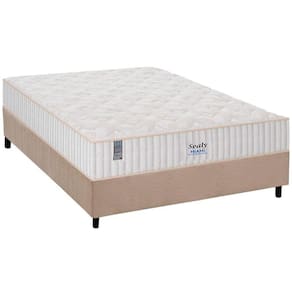 Cama Box Casal: Colchão Molas Plumatex MasterPocket Ensacadas Miami + Base CRC Suede Bege(138x188)