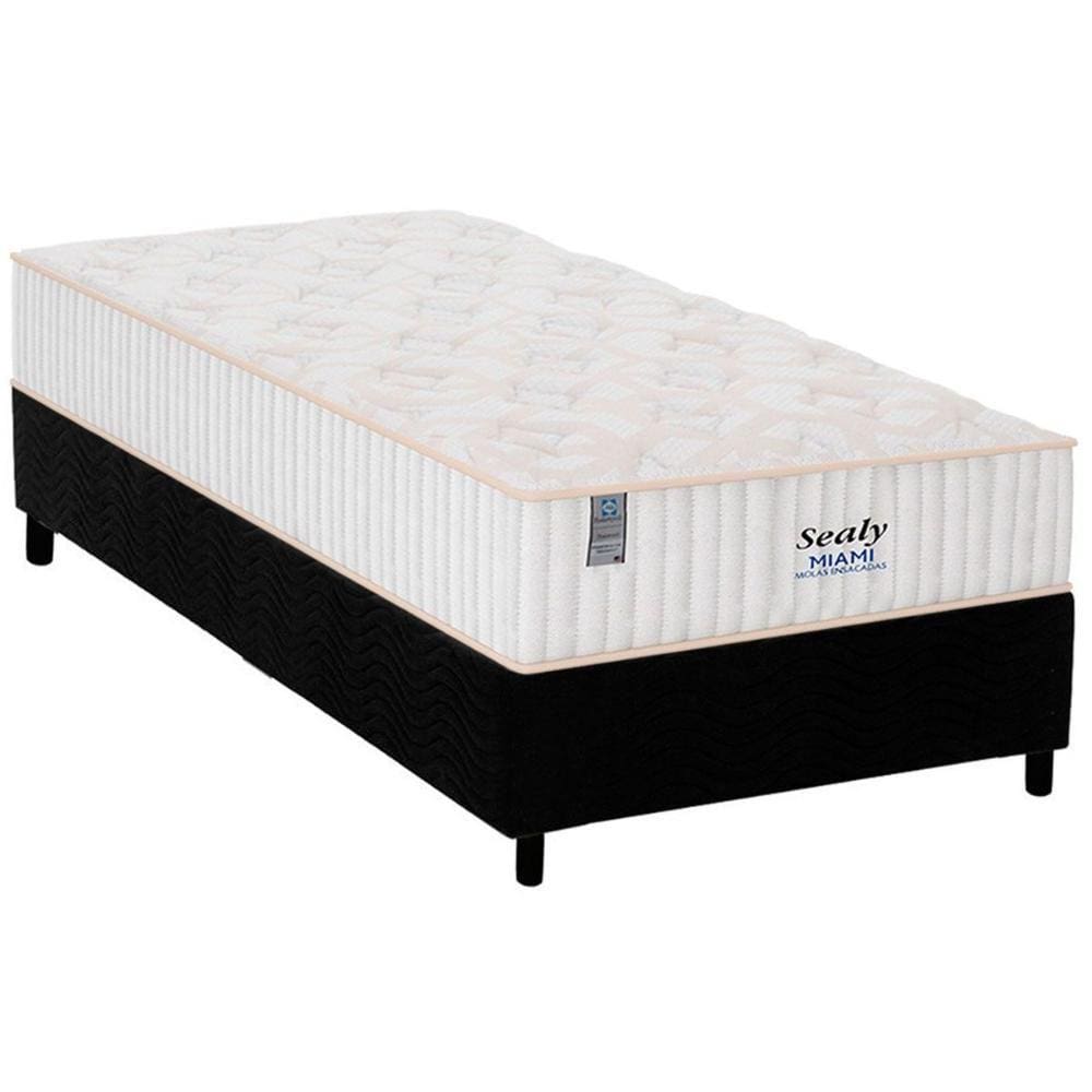 Cama Box Solteiro: Colchão Molas MasterPocket Ensacadas Plumatex Miami + Base CRC Suede Black(88x188)