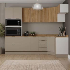 Cozinha Modulada 7 Peças com Tampo e Rodapé Ipanema Cabecasa Madeiramadeira Cinza Trama/Acácia