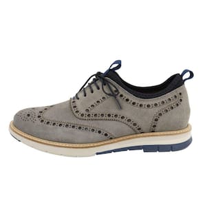 Sapato Masculino Oxford Couro Camurça Fechamento Cadarço Detalhe Perfurações Solado TR Confortavel