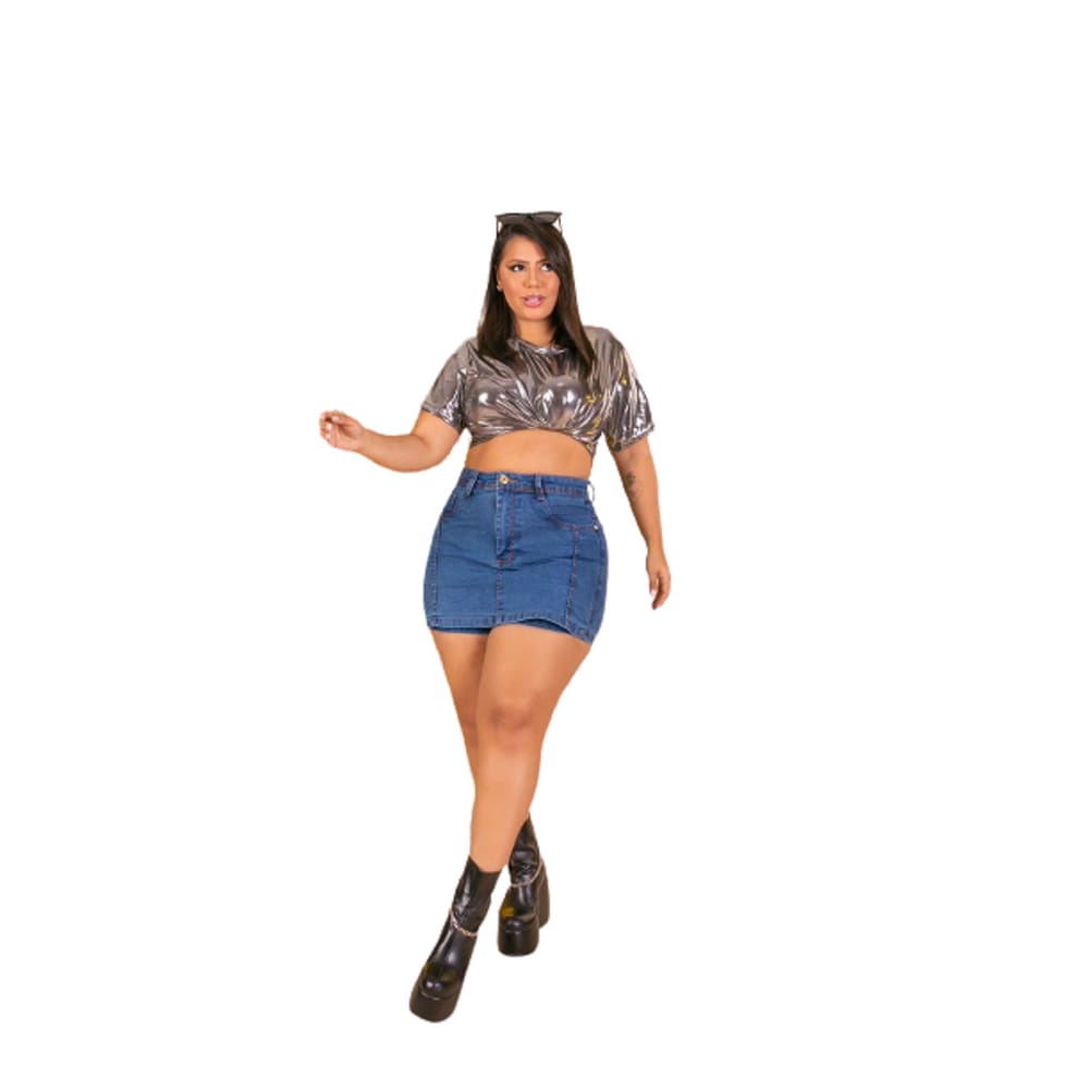 Shorts Saia Jeans Plus Size Grande Feminino Tamanho Especial