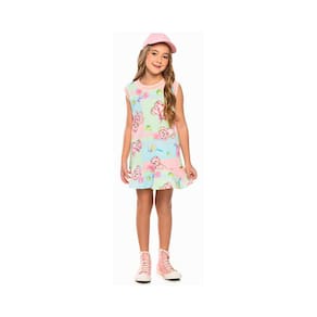 Vestido Infantil Verao Munlie Verde Ursos Tenistas