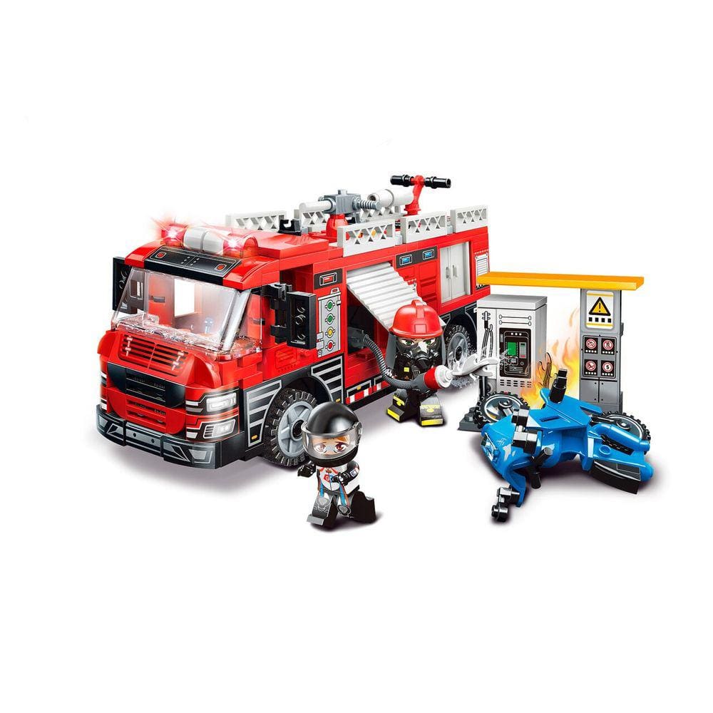 Blocos De Montar Bombeiros Ao Resgate Posto De Combustivel 275 Peças - Qman 12022
