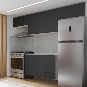 Cozinha Modulada 4 Peças sem Tampo sem Rodapé 3 Aéreos e 1 Balcão Ipanema Cabecasa Madeiramadeira Grafite Trama