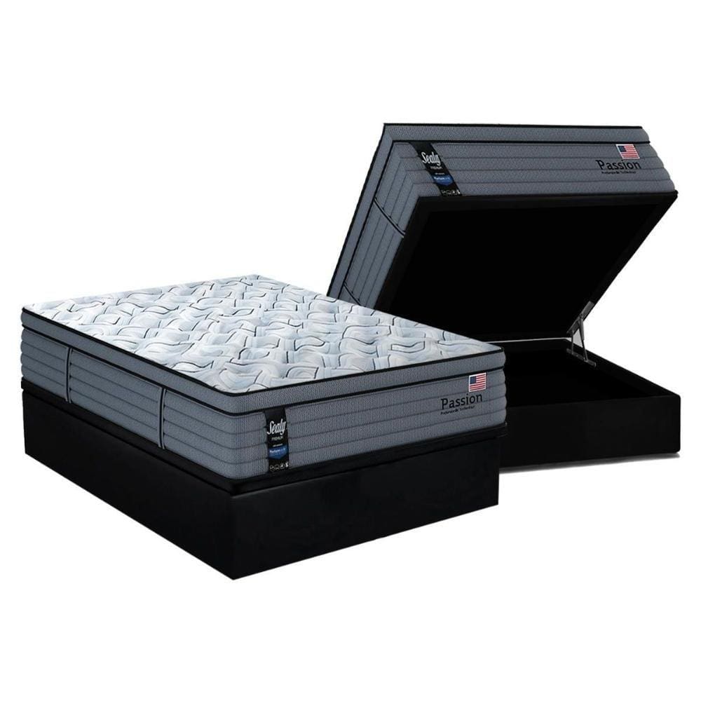 Cama Box Baú Casal: Colchão Molas MasterPocket Ensacadas Sealy Posturepedic Passion + Base CRC Suede Preto(138x188)